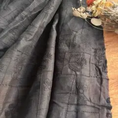 ラス前❣️ラミーリネン生地 黒 透け感 刺繍有効幅135×50cm延長可