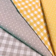 No.3253 チェック＆ドット柄☆ハギレセット☆リバーシブル☆厚手綿生地