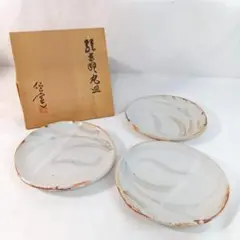 信楽焼 丸皿セット 3枚 直径約17cm 桐箱入り 陶器 白化粧刷毛目模様