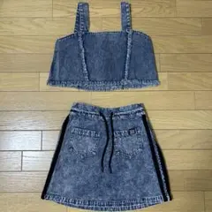 【140】しまむら ライン入りデニムスカート おまけデニムビスチェ(130)