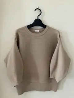 DRESSTIERIOR ベージュリブ編み五分袖ニット38