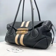 ✨極美品✨PRADA ハンドバッグ パイソン 三角ロゴ シボ 肩掛け ブラック