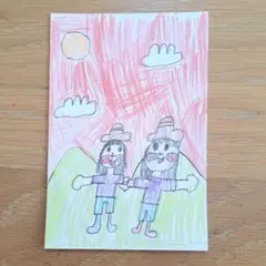 手書きイラスト「夕方のお月見」