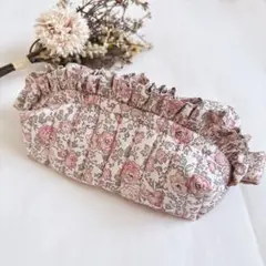 リバティ　フリルキルト　ボックスポーチ　ペンケース　フェリシテ　ピンク