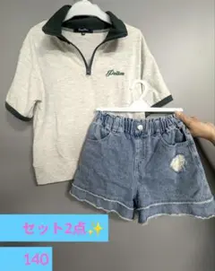 140 | ポロシャツとデニムショートパンツセット