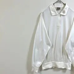 C2305 グレンアビー　ポロシャツ（M）長袖　綿100% 白　刺繍　ゴルフ