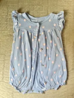 いちご柄フリル袖ロンパース