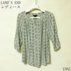 LAND'S END 眼鏡柄 五分袖シャツ サイズ9