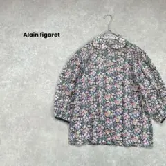 a726＊Alain figaret 小花柄ブラウス　紺・ピンク　レトロ可愛い