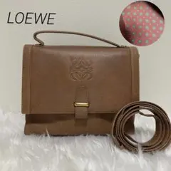 ロエベ ショルダーバッグ アナグラム 型押し 2way 花柄 オールレザー 茶色