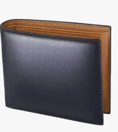 レザー三つ折り財布 ネイビー/ブラウン