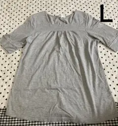 NECESSARY SIMPLE グレー 半袖チュニック L スクエアネック