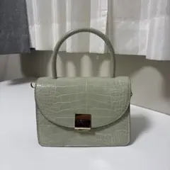 グリーン クロコ型押しショルダーバッグ