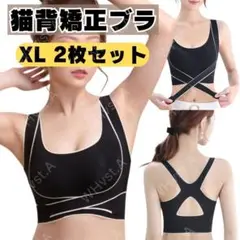 姿勢矯正 猫背矯正ブラ 2枚セット XL ブラック ナイトブラ 補正ブラ 育乳