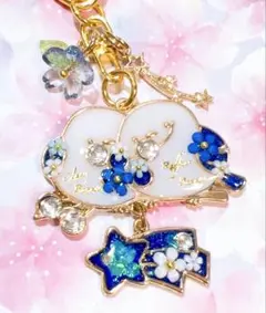 双子シマエナガ　青　キーホルダー