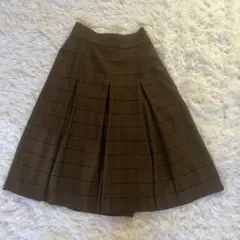 MICHEL KLEIN フレアスカート S チェック ブラウン ひざ丈