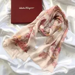 【美品】Ferragamo フェラガモ 花柄シフォンスカーフ ストール シルク