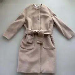 saqui アルパカ　ノーカラーコート　ベージュ　ベルト付き