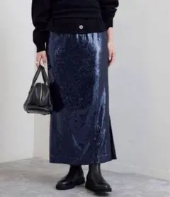 SLOBE IENA スパンコールスカート　ネイビー