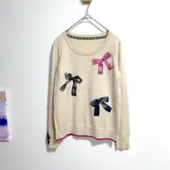 リボンプリントニット　ワンポイント　イトキン