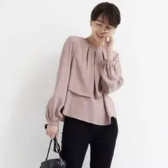 【PLST】ジョーゼットレイヤードブラウス　XL ピンク