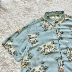 【XXL】アロハシャツ ヤシ ライトブルー 水色 ハイビスカス パイナップル