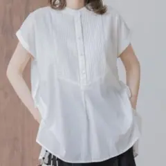 新品　サニーレーベル　コットンタックドレスシャツ　オフホワイト