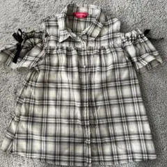 LOVE RABBY チェック柄オフショルダーシャツ 160