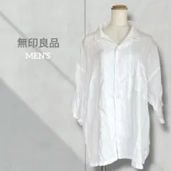 【無印良品】メンズ リネンシャツ 白 半袖 Ｌ シャツ 麻 トップス 無地