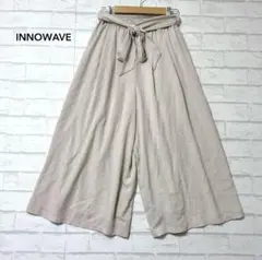 【INNOWAVE】ワイドパンツ(M)ガウチョパンツ ウエストリボン ベージュ