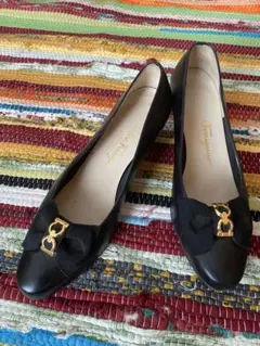Ferragamo フェラガモ　ブラックリボンパンプス　サイズ22.5位