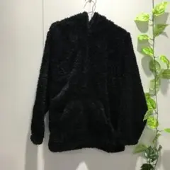 【J*citron】ボアパーカー ジップアップ フード付 もこもこ 黒 Lサイズ