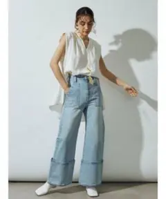 UN3D. タックデニムパンツ　ワイド