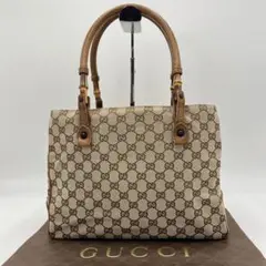 美品 GUCCI トートバッグ バンブーライン GG キャンバス レザー レア