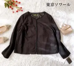 新品未使用♪東京ソワール SOIR ノーカラージャケット 総柄 レース 15号