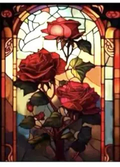 ダイヤモンドアート ステンドグラスみたいなバラ 薔薇 番号袋付き