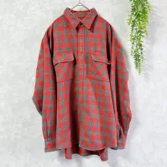 【ユニクロ】チェック柄ネルシャツ XL 赤グレー 長袖 オーバーサイズ