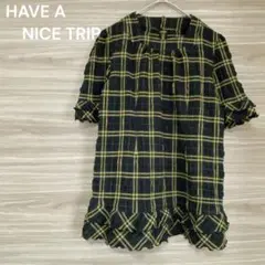 HAVE A NICE TRIP 【M】ブラック　半袖 　チェック柄　デコボコ