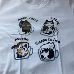 カフェ猫イラスト 白Tシャツ Mサイズ かわいい