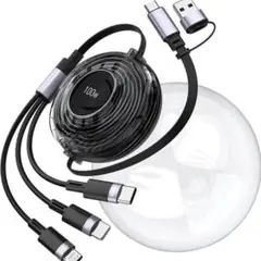 【100W6in1】充電ケーブル 巻き取り3in2 USB TypeC ケーブル