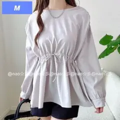 LULALA ウエストリボン ラッシュガード M 淡灰 チュニック 水陸両用