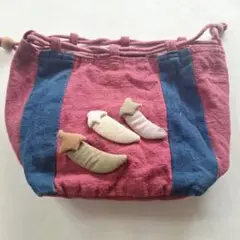 赤と青のストライプ巾着ポシェット