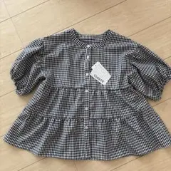 【新品・未使用】半袖ギンガムチェックブラウス　140cm