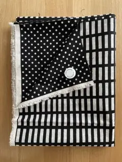 最終価格　リバーシブル　格子　ドット　北欧風　綿麻　黒　約110×140cm