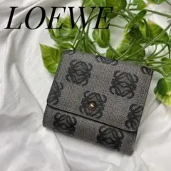 LOEWE レザー×PVC 折り財布 アナグラム 総柄 リピート グレー