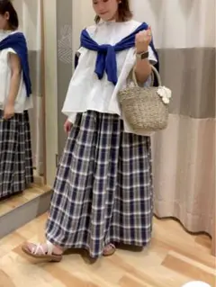 最終値下げ　♡美品♡ チェックロングスカート　ネイビー