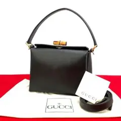 未使用保管品 保存袋付 オールドグッチ バンブー レザー 2way ハンドバッグ