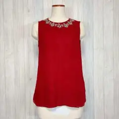 【ZARABASIC】ノースリーブシフォンブラウス 首周り刺繍 シースルー XS