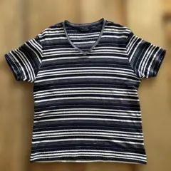 Men's Bizi ネイビー/ホワイトストライプ Tシャツ M