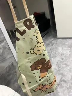 動物柄エプロン 緑色 布製
